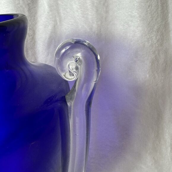 Vintage Cobalt Blue Glass Trophy Vase with Clear Handles 13" - Picture 7 of 10